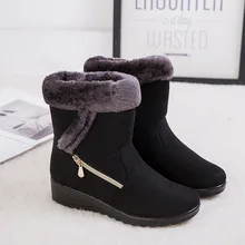 Botas cálidas De felpa para Mujer, botines De nieve a la moda con cremallera, Zapatos De talla grande, Invierno