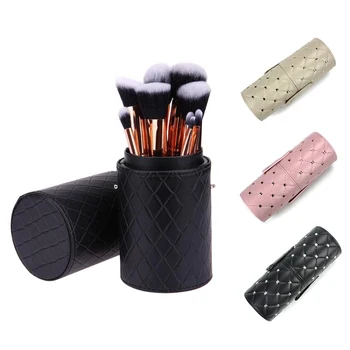 

S/M/L Portable Makeup Brushes Organizer PU Leather Makeup Brush Holder Organizer Rivet diamond Pattern Cosmetic Storage Box