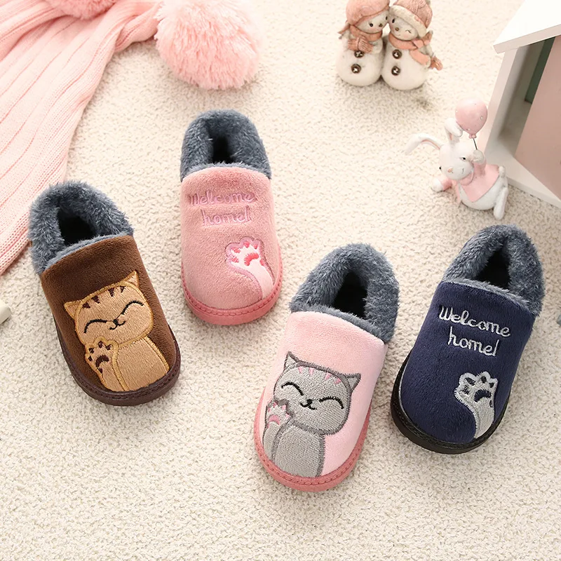 Winter Kids Slippers for Toddler Girl Indoor Shoes Baby Fur Slides