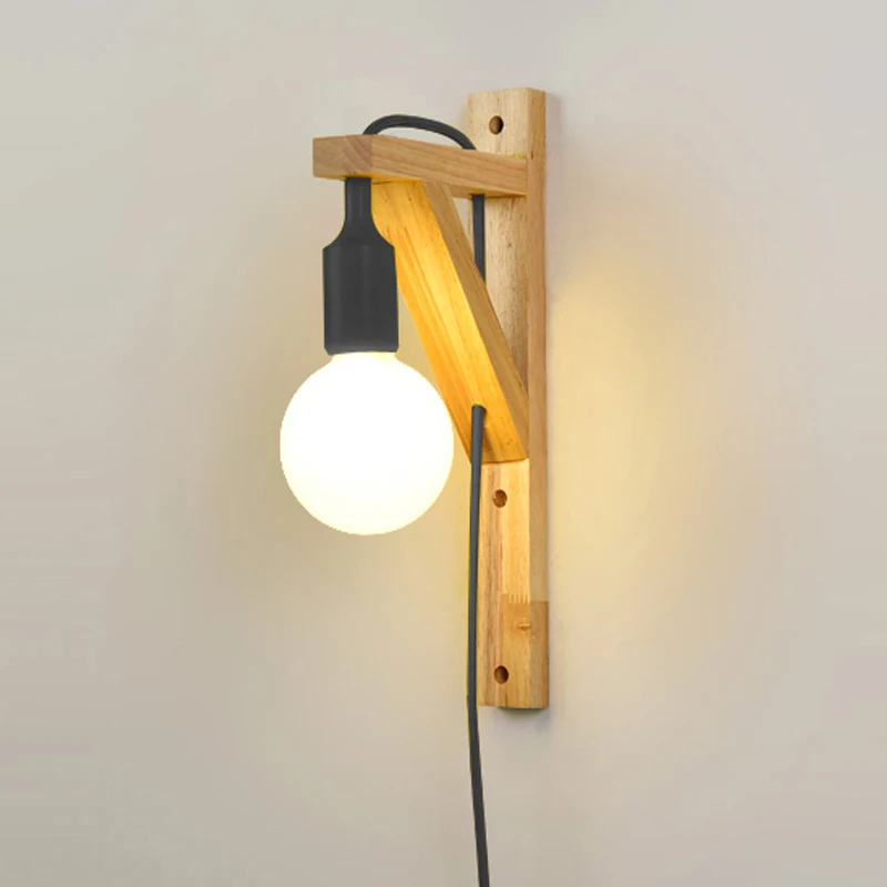 Wall Lamps With Cable  Simple Wooden  Creative Hanging Solid Wood For Stairs Aisle Light Living Room Sconce Lamp Fixtures