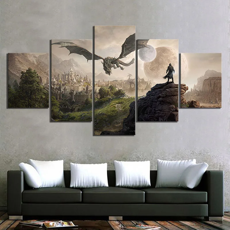 Home Decor Modular Canvas Picture 5 Piece Elder Scrolls 4 Skyrim Game Painting Poster Wall For Live Room Canvas Painting (6)