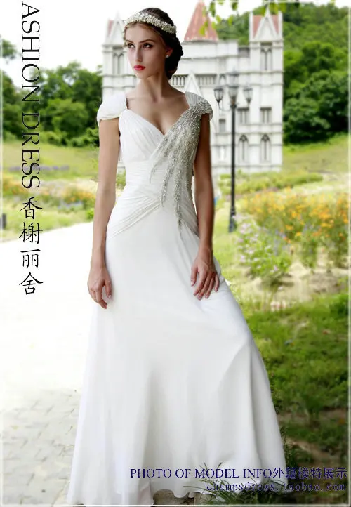 Новая Мода vestidos robe de soiree formales белые длинные рукава с бисером шифоновое платье Вечерние вечернее платье для мамы; обувь под свадебное платье для невесты