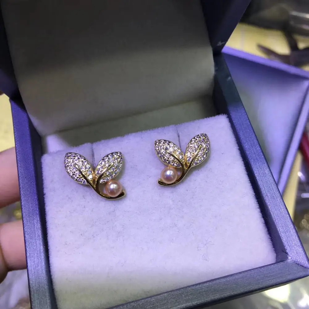 gold-pink pearl YIKALAISI, 925 пробы, серебряные ювелирные изделия, жемчужные серьги,, ювелирные изделия из натурального жемчуга, 4-5 мм, серьги-гвоздики для женщин - Цвет камня: gold-pink pearl