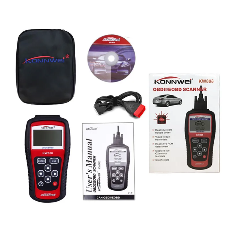 

Original KONNWEI KW808 OBD Car Scanner OBD2 Auto Automotive Diagnostic Scanner Tool Supports CAN J1850 Engine Fualt Code Reader