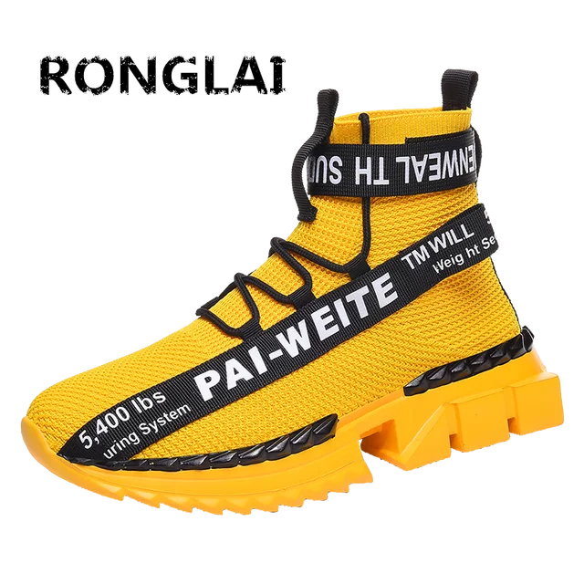 US $19.38 RONGLAI new casual men's shoes fly-textured fashion sneakers thick bottom breathable increased sock