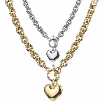 

8mm New Charming Silver Color/Gold Stainless Steel Oval Link Chain With Cute Heart Womens Girls Necklace Or Bracelet Jewelry
