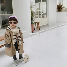 Модный длинный Тренч в Корейском стиле для мальчиков осеннее однотонное свободное ветрозащитное пальто для девочек детские длинные куртки