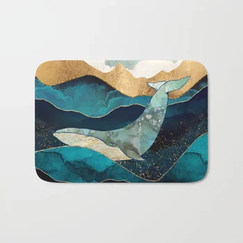 

HOT Bathroom Rugs Blue Whale Bath Mat Flannel Absorbent Non Slip Doormat for Entrance Door