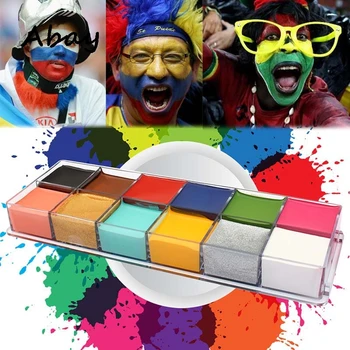 

Abay 12 Colors Flash Tattoo Face Palette Body Paint Make Up Oil Painting Art Dance Competition Halloween Party Fancy Waterproof