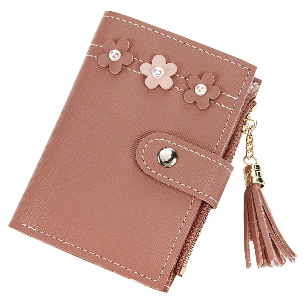 Маленький женский модный кошелек с кисточками и цветочным принтом, короткий женский кошелек, кошелек для монет, сумки, рождественские подарки, Cartera Mujer