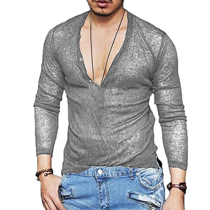 

Футболка мужская облегающая однотонная, дышащая стильная рубашка с глубоким V-образным вырезом, модная хипстерская уличная одежда, топ, на лето