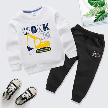 

2019 Autumn Boys Suits Children's Clothing Kids Pure Cotton Round Neck Long Sleeve Cartoon Car Print Sweater+Pants Clothes Set