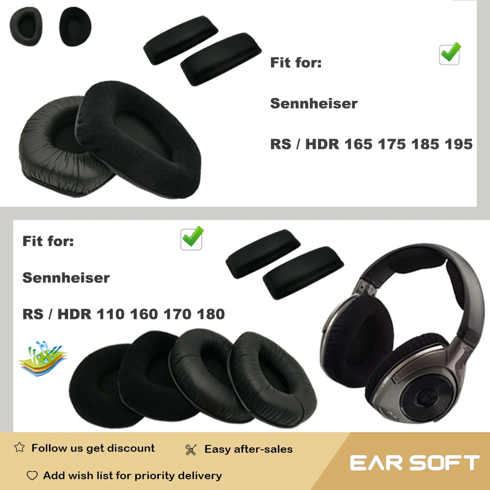 Earsoft Replacement Cushions for Sennheiser RS HDR 165 175 185 195 110