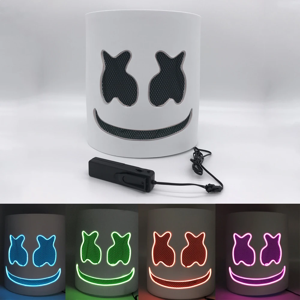 

2019 NEW DIY DJ Marshmallow Fashionable EL Wire LED Helmet Mask Cosplay Prop Full Face Cosplay Prop Halloween Party Bar Masks