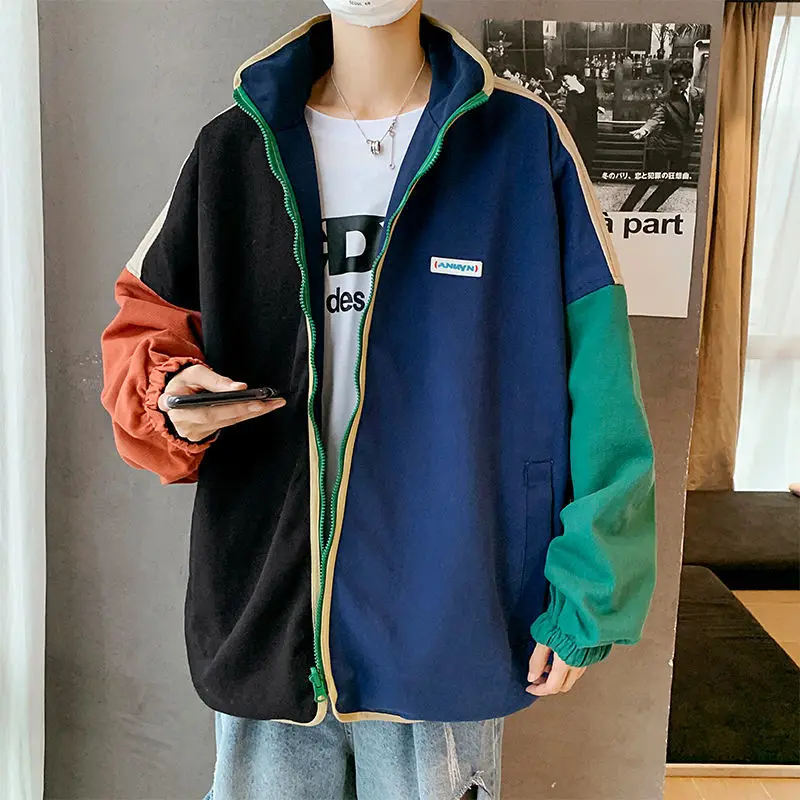 

Men's color contrast jacket for fall jacket on both sides