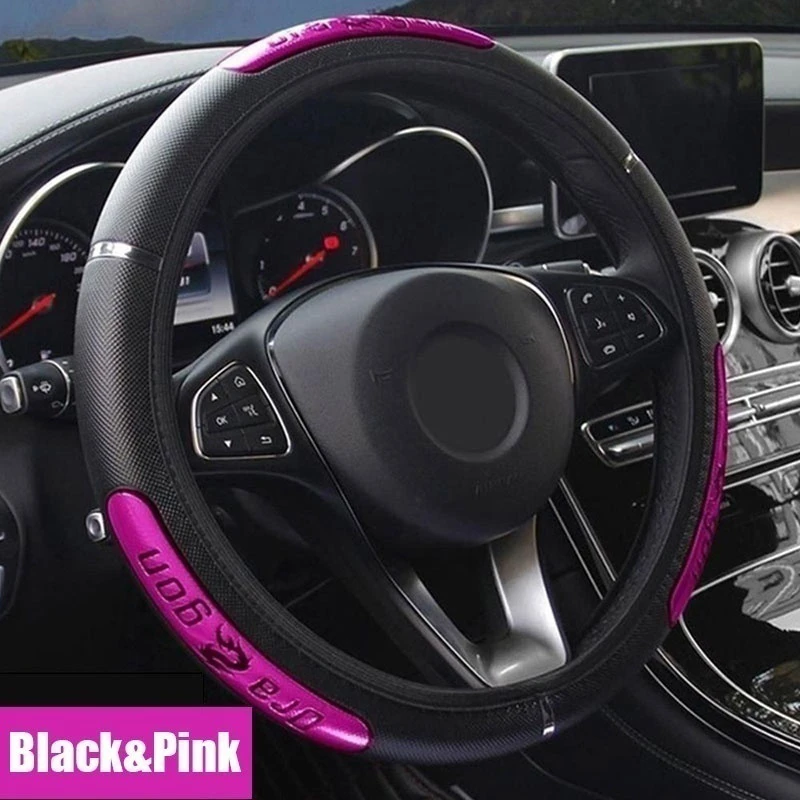 black pink Китайский дракон дизайн чехол рулевого колеса автомобиля мех рулевого колеса чехол Бизнес Стиль из искусственной кожи Рулевое колесо автомобиля аксессуары - Название цвета: black pink