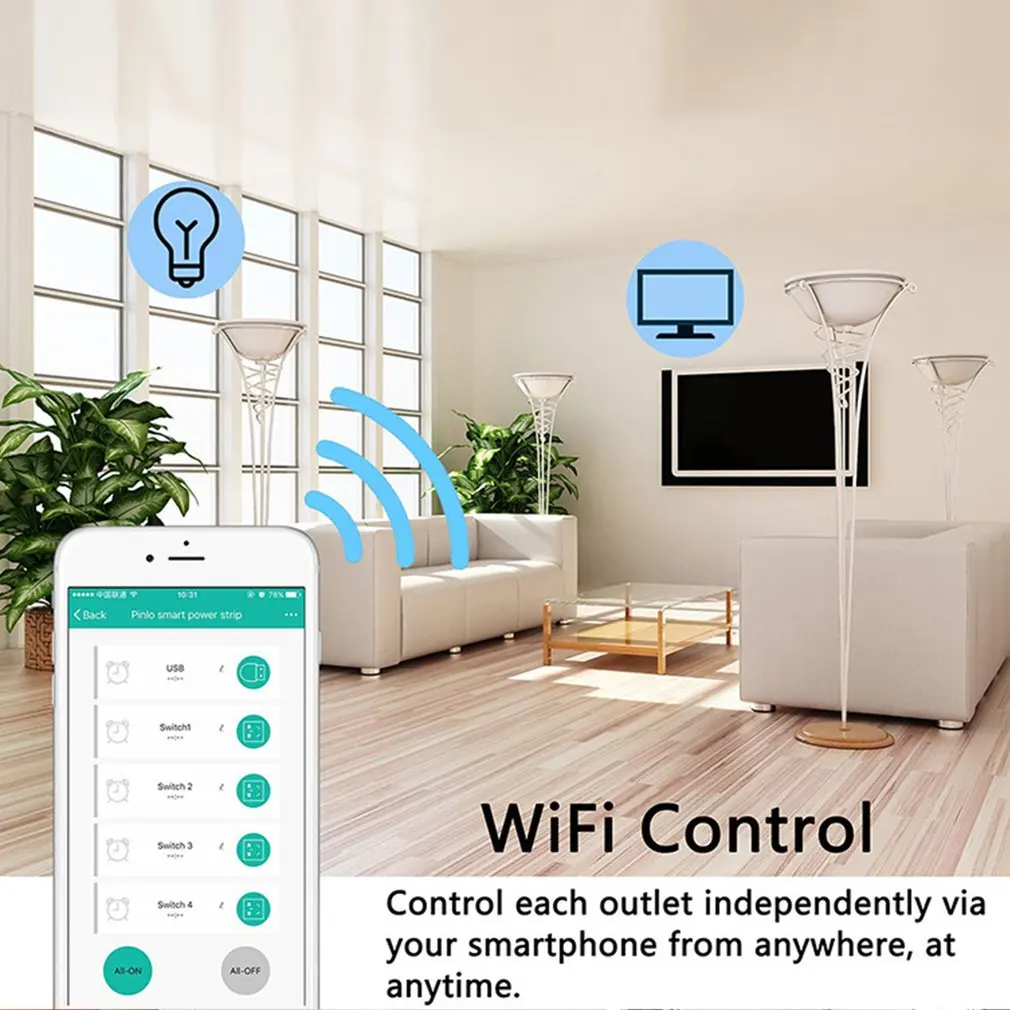 Умная розетка Smart Switch Wifi болт-заглушка отверстий синхронизации двигателя 1,8 м 3/4-порты голосовое интеллектуальное управление беспроводной
