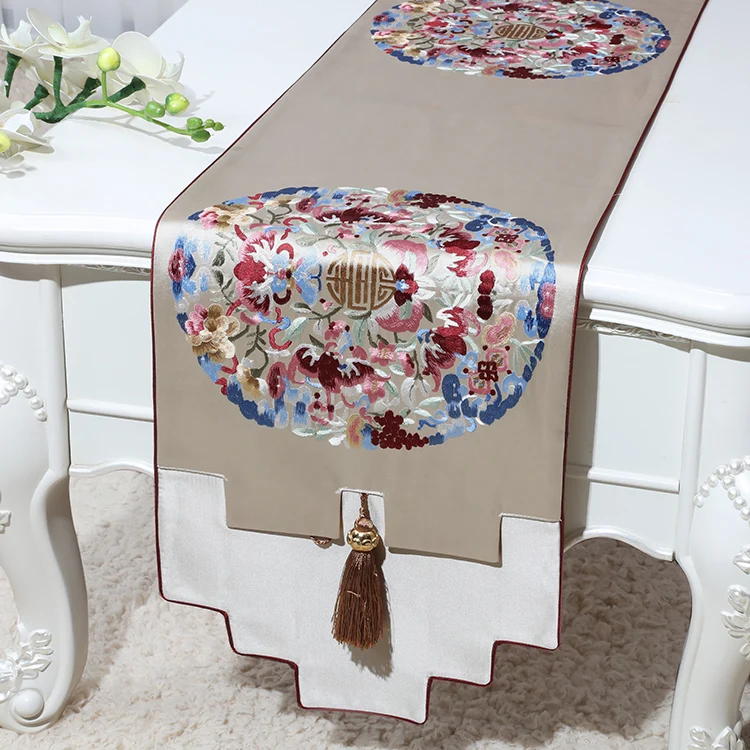 Роскошный счастливый Рождественский дамасский стол бегуны последний китайский стиль домашний декор чайный коврик для стола шелковая парча обеденный стол ткань