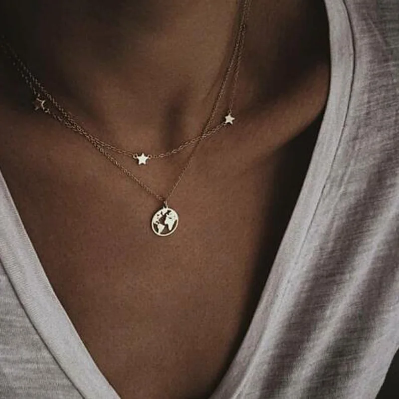 

Gold Color Star Choker Necklace for Women Map Statement Chocker Collier Collar Bohemia Chain Necklace Jewelry