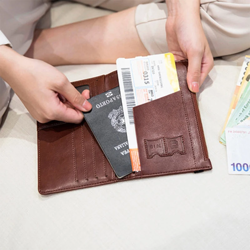Zciti 무료 각인 RFID 여권 커버, 여행용 남성 빈티지 지갑, 비즈니스 다기능 은행 카드 홀더 케이스, 맞춤형