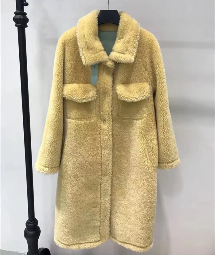 Пальто из натурального меха овечья овчина, Меховая куртка, длинное зимнее пальто для женщин, искусственная кожа, подкладка из натурального меха ягненка