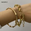 IngeSight.Z-2 pulseras Miami curb, una de bambú y otra de eslabones, conjunto de brazaletes, colgante con moneda tallada, joyería dorada ► Foto 2/6
