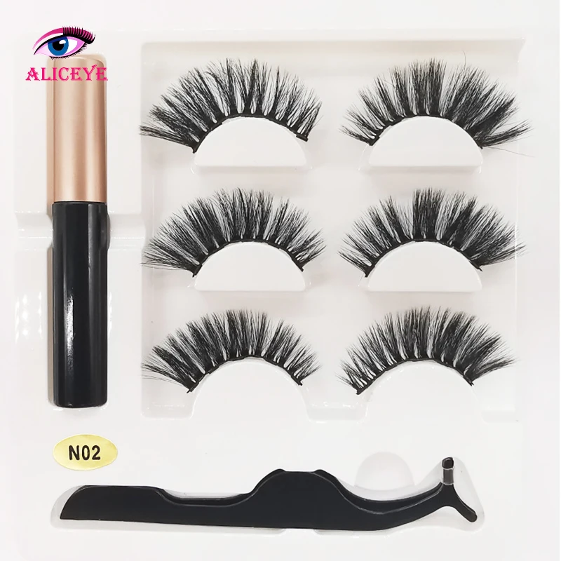 3d 25mm Long Mink Eye Lashes Magnetic False Eyelashes And Eyeliner Set Natural Fake Eyelash Extention Supplies Wispy Lashes Kit - Цвет: N02
