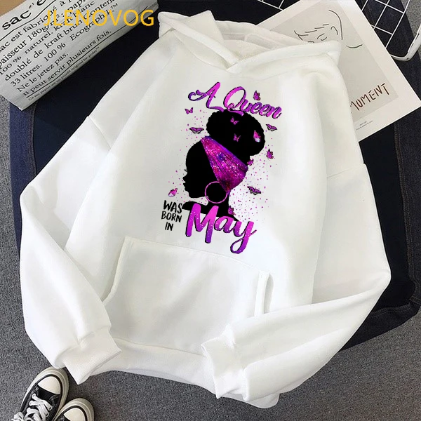 Black Queen Was Born In May/June/July/August/September Graphic Print Hoodie Women Birthday Gift Melanin Poppin Sweatshirt Femme