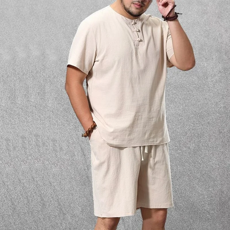 Mens Clothing T-Shirt Tracksuit Short Linen Plus-Size Cotton 5XL 8XL 9XL Husband-Set