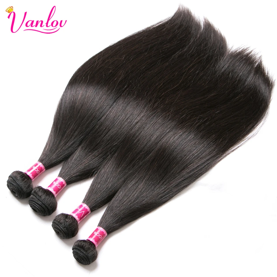 Vanlov Brazilian Straight Hair 4 Bundles With Closure Remy Human Hair Bundles With Closure Natural Color Brazilian Hair Wave Bundles (3)