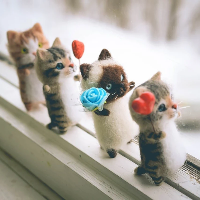 DIY Wool Felt Cat Kits Unfinished Plush Doll Poking Music Toy Gift Non-finished Product Cute And Interesting Handmade Toys | Дом и сад