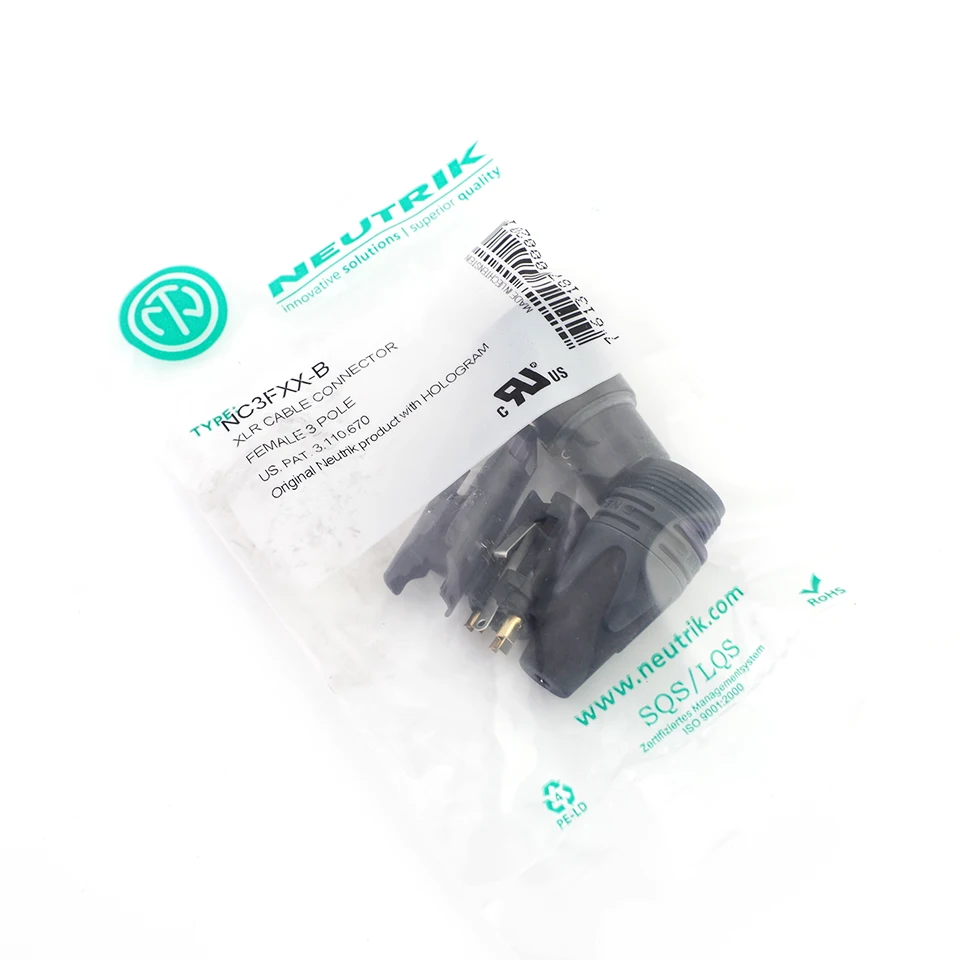 1pcs 스위스 Neutrik NC3FXX-B 검정색 금속 하우징과 금색 접점이 있는 3극 XLR 암 케이블 커넥터.