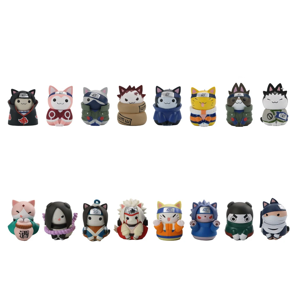 8Pcs/set Cat Naruto Figures Pvc Q Version Doll Anime Gaara Kakashi
