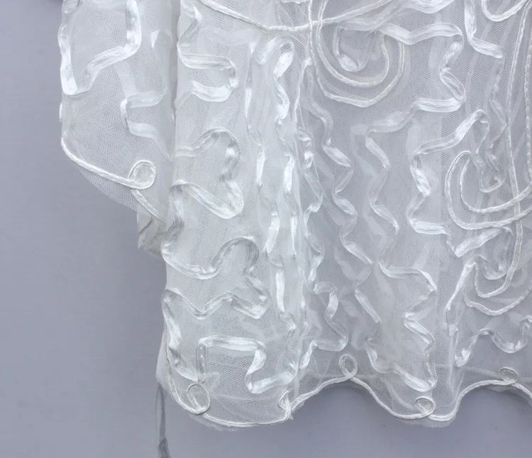 Summer Casual Loose Women Batwing Sleeve Ribbon Cord Embroidery Lace Poncho Vintage Sheer Femme Cloak Jacket Coat