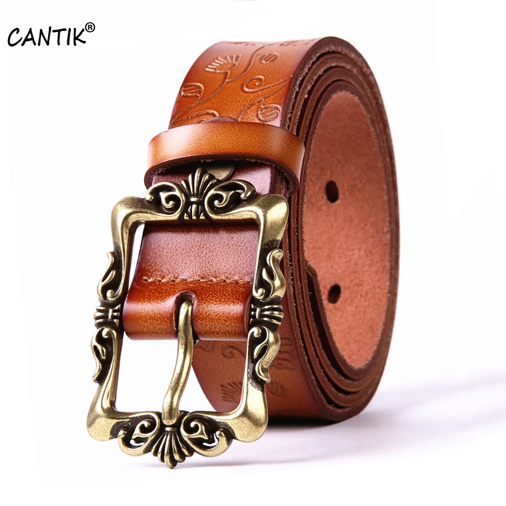 CANTIK Quality Ladies Genuine Leather Belts Retro Styles Pin Buckle Clothing Accessories for Women 3.2cm Width FCA002 cantik ladies slim real genuine leather belts female retro styles pin buckle clothing accessories for women 2 2cm width fca003