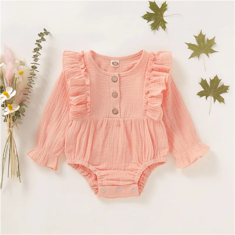 Emmababy 0-24M Newborn Toddler Infant Baby Girl Clothes Solid Ruffle Long Sleeve Romper Soft Jumpsuit Outfit Sunsuit Clothing