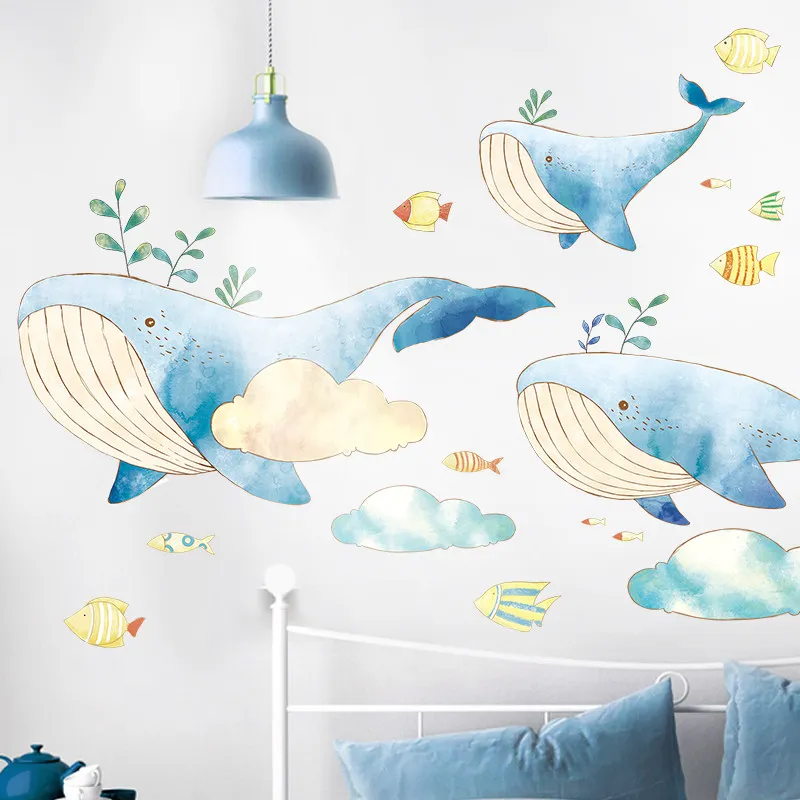 

Large Blue Whale Wall Stickers DIY Sea Animal Wall Art for Kids Rooms Living Room Bedroom Decoration 150x85cm