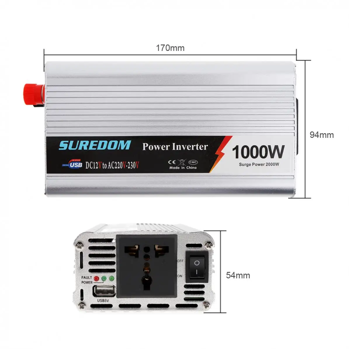 1000W DC 12V 24V to AC 220V 110V USB Portable Power Inverter Adapter Chargers Universal Voltage Converter Surge Power 2000W