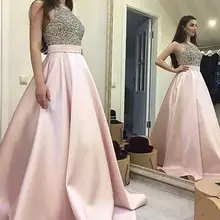 Розовые платья для выпускного вечера Vestidos Largos De Fiesta A-Line с кристаллами, атласное с открытой спиной Большие размеры Длинное Элегантное выпускное платье Robe De Soiree