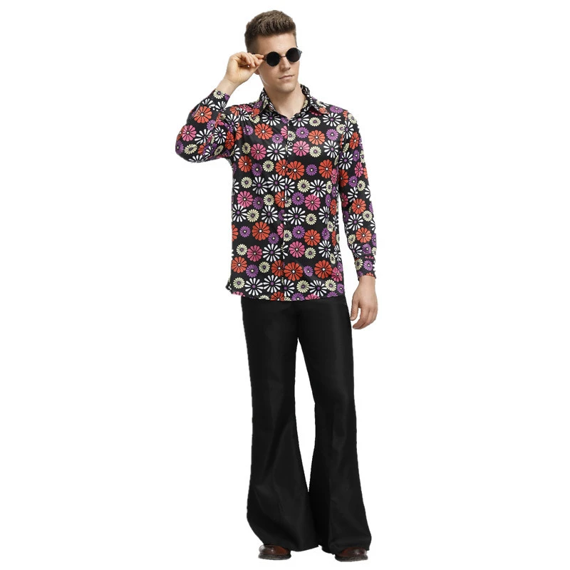 Halter V Neck 60s 70s Retro Hippie Gogo Women Men Disco Costume For Couple Halloween Party Cosplay Music Festival Dress Up
