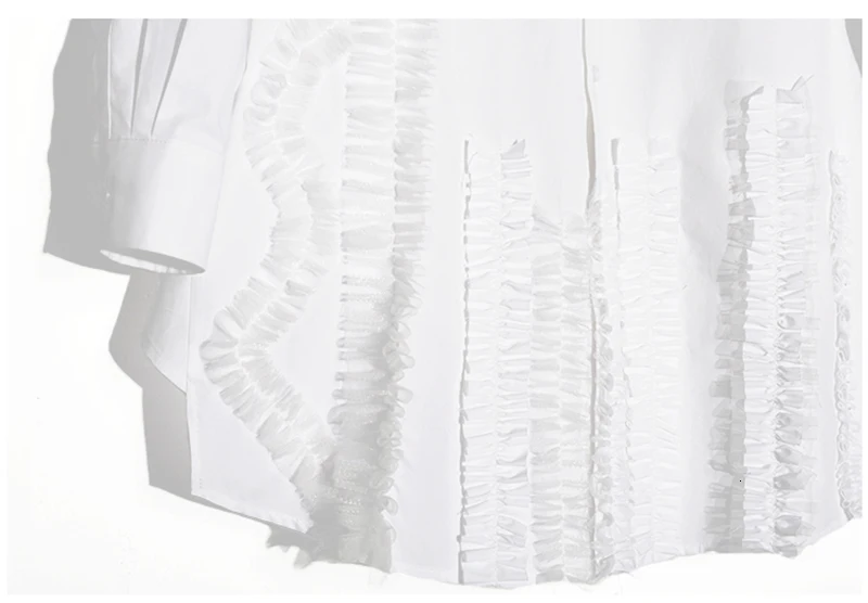 [EAM] Женская белая Асимметричная Блузка с оборками, новая свободная рубашка с отворотом и длинным рукавом, модная весенняя Осенняя 19A-a185