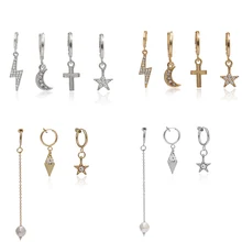 Boho золото цвет микс Дизайн Кристалл Ювелирные Кольца простой круг крест кулон с Луной и звездами серьги для женщин сплав трендовые серьги ювелирные изделия