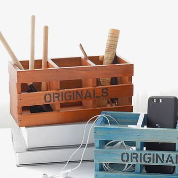 

Wooden Desktop Storage Box Three-Grid Pen Holder Multi-Function Debris Container Cosmetics Stationery Receiving Boxes Decor Gift