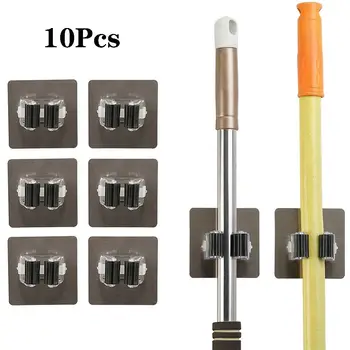 

10 pcs Broom Mop Holder Self Adhesive Wall Mount Storage Tool Brush Broom Hanger Storage Broom Holders Garage Shelving Organizer