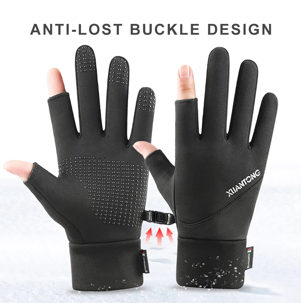Winter Outdoor Sports Windproof Warm Fishing Gloves Exposed Two-finger Fishing Gloves Touch Screen Non-slip Waterproof 1 Pair