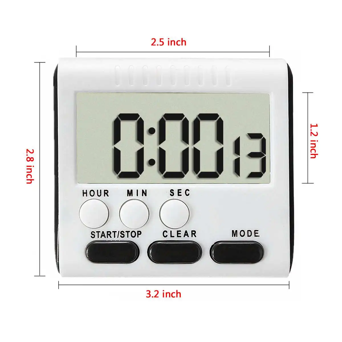 1PCS Mini Portable LCD Digital Screen Kitchen Timer 24h Multifunctional Standable Square Coing Count Up Countdown Alarm Clock