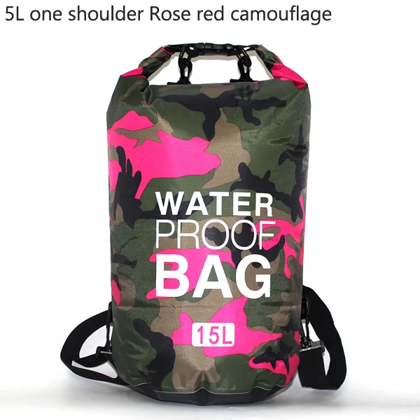 2L/5L/10L/20L/30L утолщенная камуфляжная Водонепроницаемая рафтинговая ПВХ сумка на плечо для сухого хранения Океанский рюкзак для плавания река Каякинг - Цвет: Rose red 5L