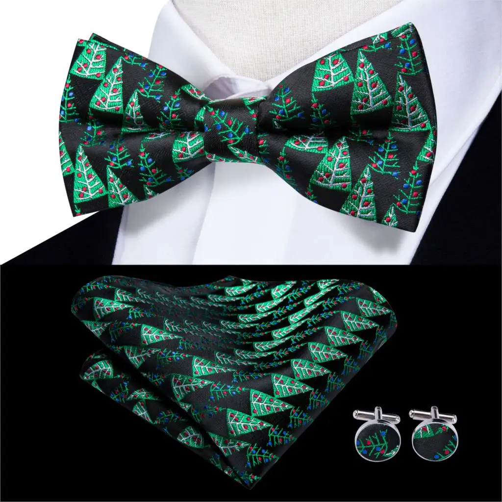 Hi-Tie/модные мужские галстуки на Рождество красные зеленые с рождественской елкой
