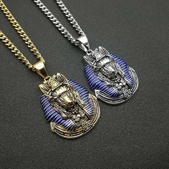

Stainless Steel Anubis Pendant Necklace with Caban Chain Egyptian Pyramids Vintage Jewelry Gift For Men Women