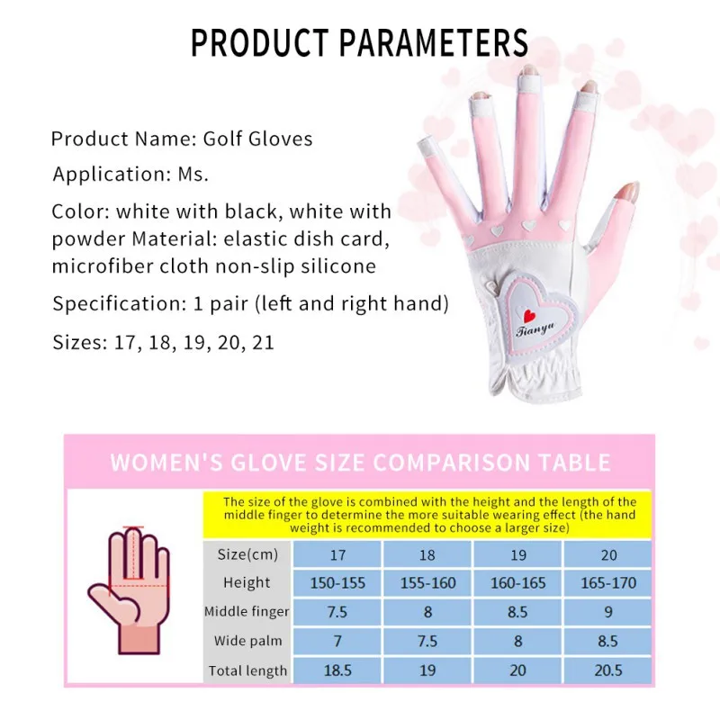 1Pair Women Golf Gloves Fingerless Soft Sport Gloves Ladies Girl Granules Anti-Skid Glove Left And Right Hand Elegant Mittens